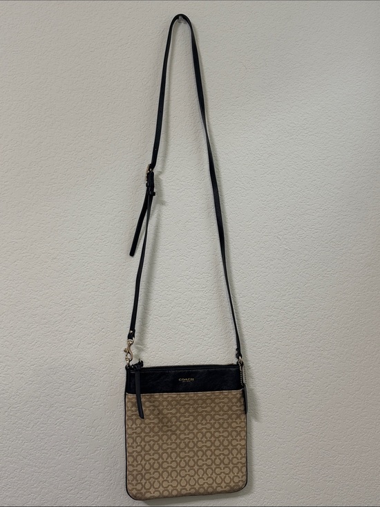 Coach Handbags - Coach Signature Canvas Crossbody Bag Black Leather Trim Gold Hardware